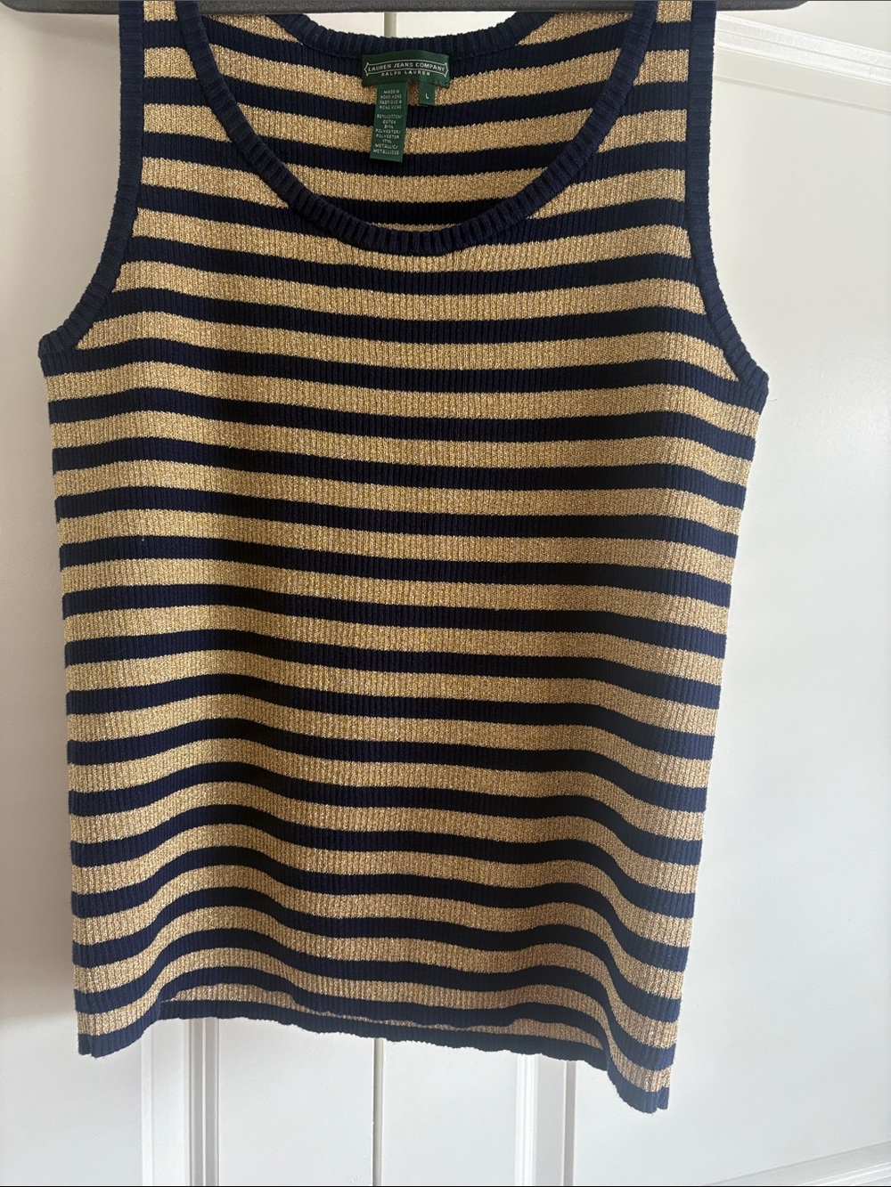 Ralph Lauren Navy and Tan Striped Knit Tank Top